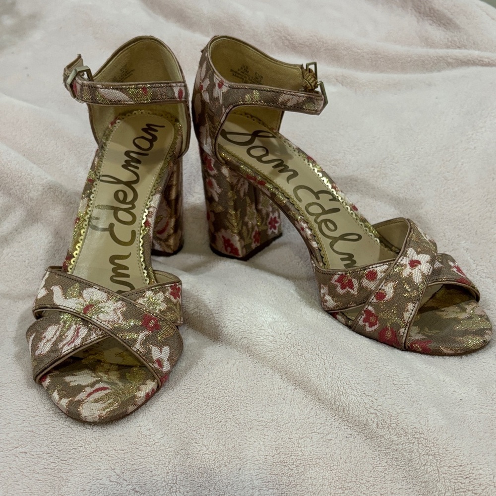 Sam Edelman Brown and Red Heels with Ankle Strap